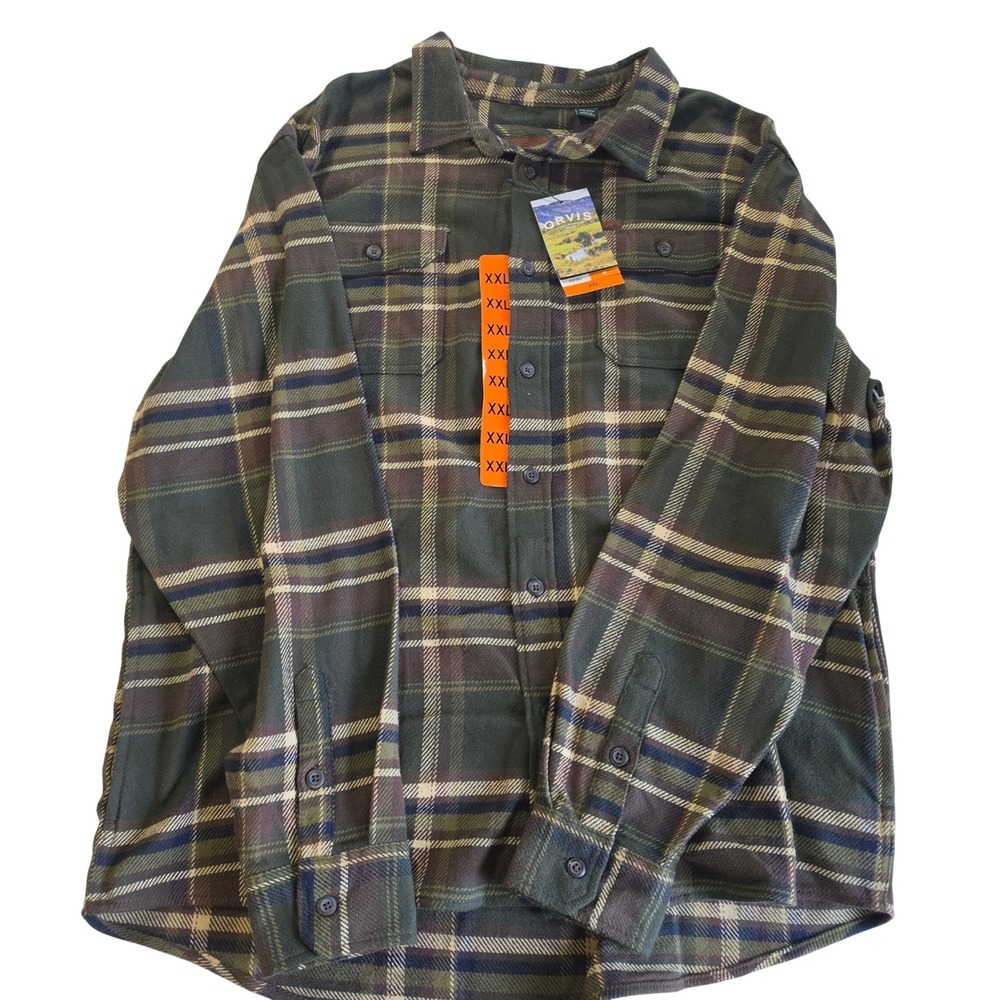 Orvis Mens XXL Green Plaid Flannel Button Down Shirt Long Sleeve Classic NWT